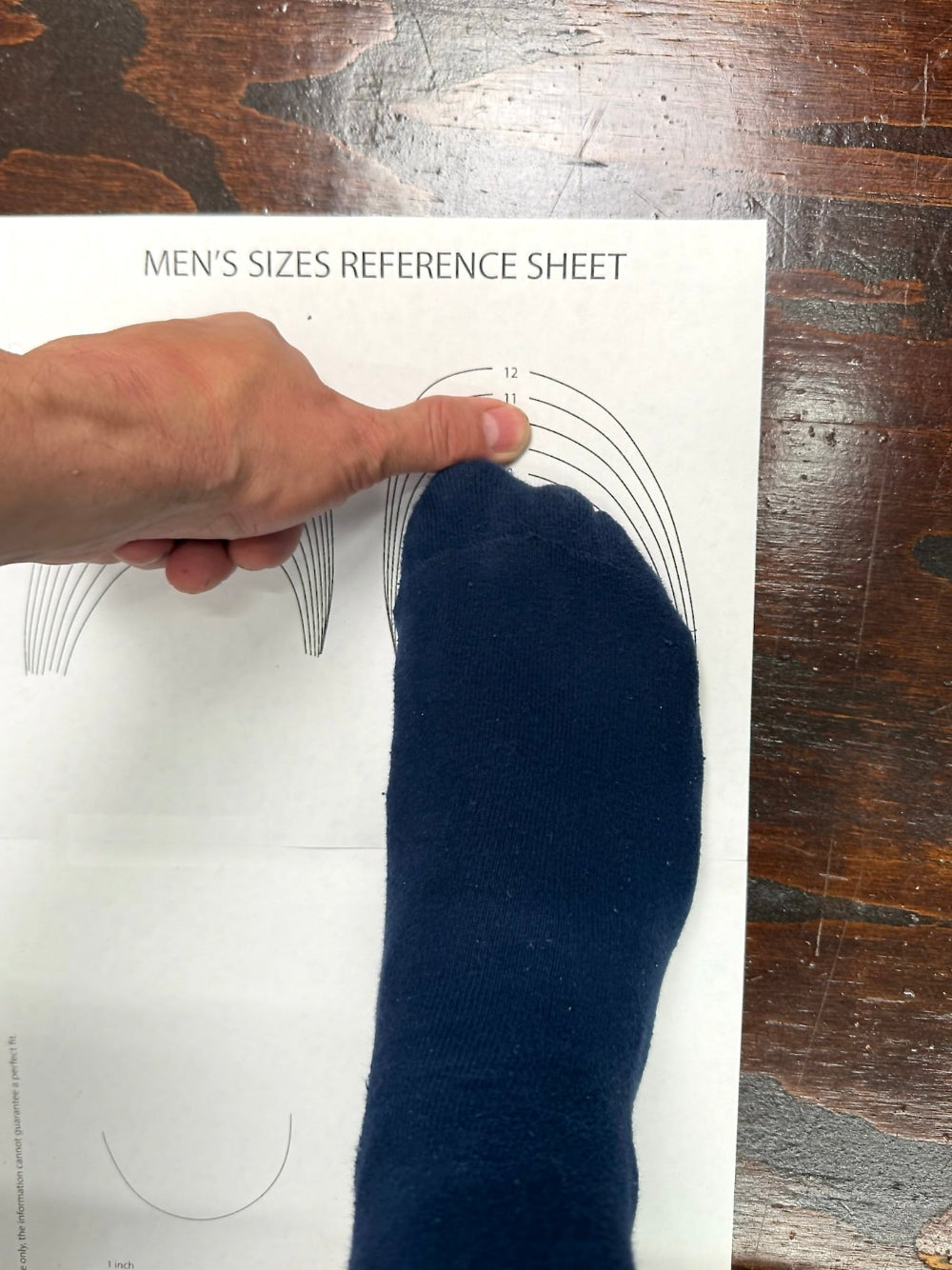 measuring 3/4" up from big toe to get actual size