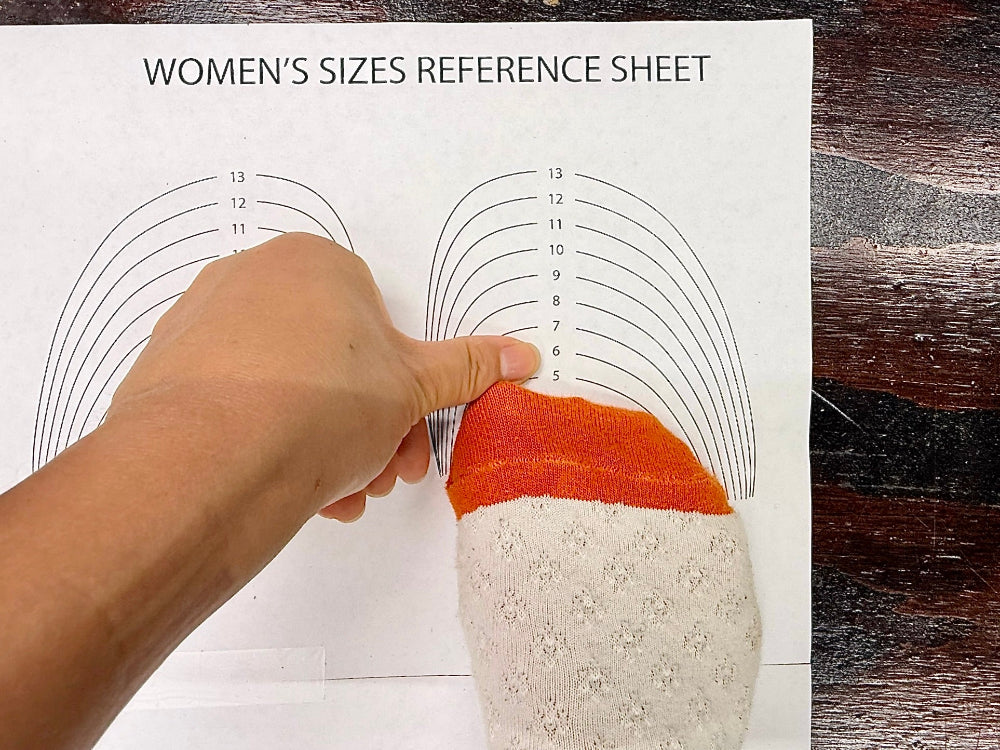 measuring 3/4" up from big toe to get actual size